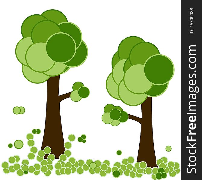 Illustration of green trees with round leaves