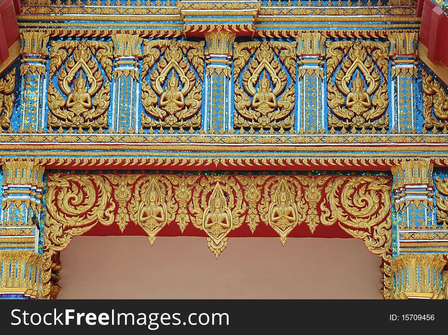 Thai art on gable of temple, Wat Bung Palanchai, Roi-et