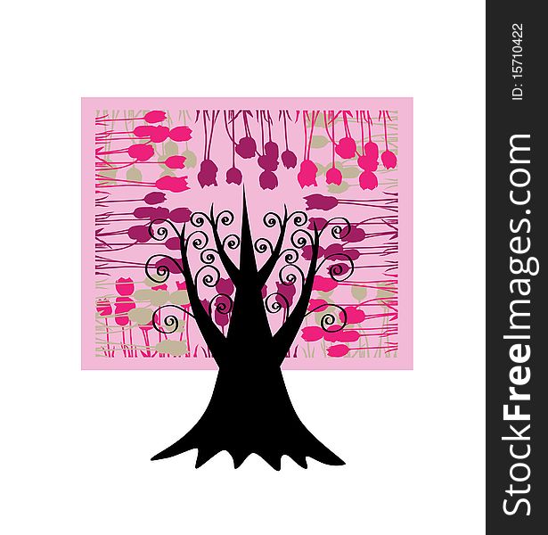 Abstract floral tree in pink colors, symbol of nature