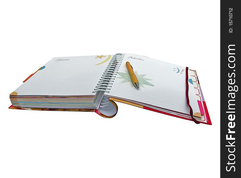 Colorful notebook with pen. notebook with pen.