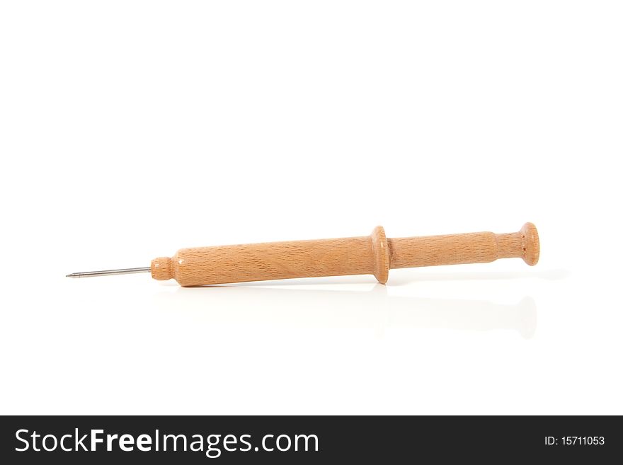 A medical injection needle isolated over white. A medical injection needle isolated over white