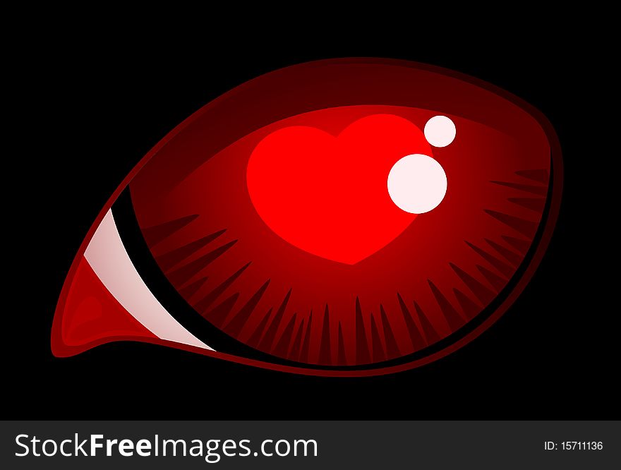 image of red cat eye with hearts. image of red cat eye with hearts