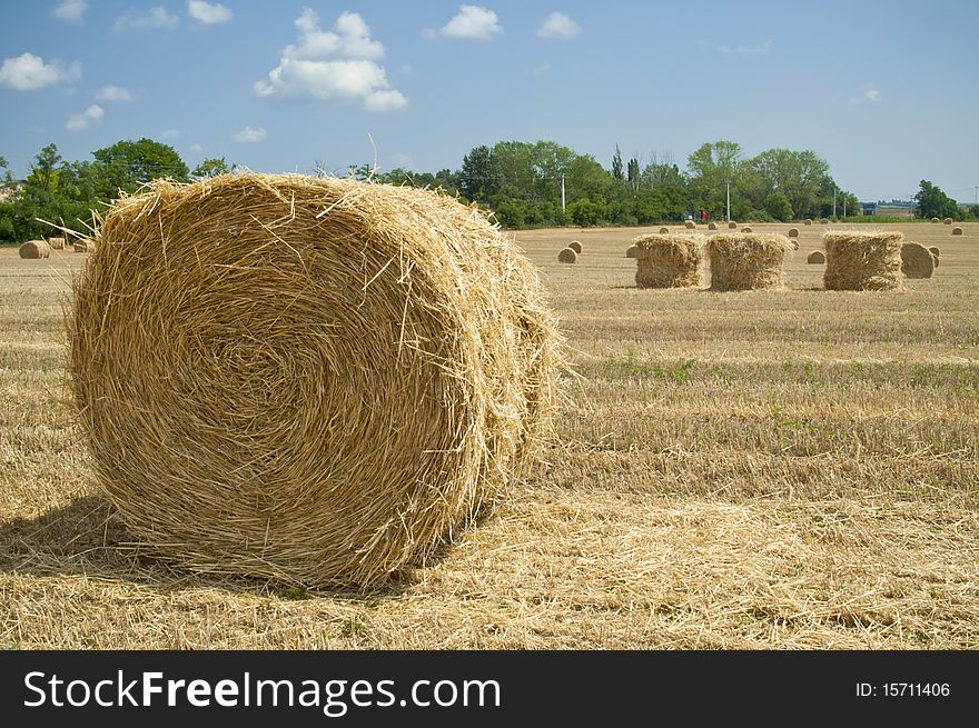 Straw Bales on farmland near Budapest in Hungary