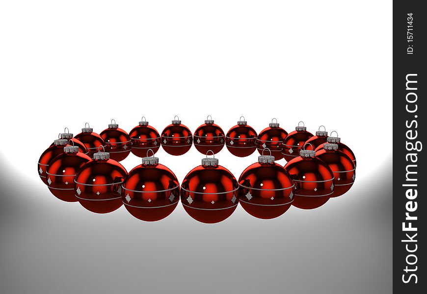Large 3D rendering of a group of Christmas balls forming a crown. Large 3D rendering of a group of Christmas balls forming a crown