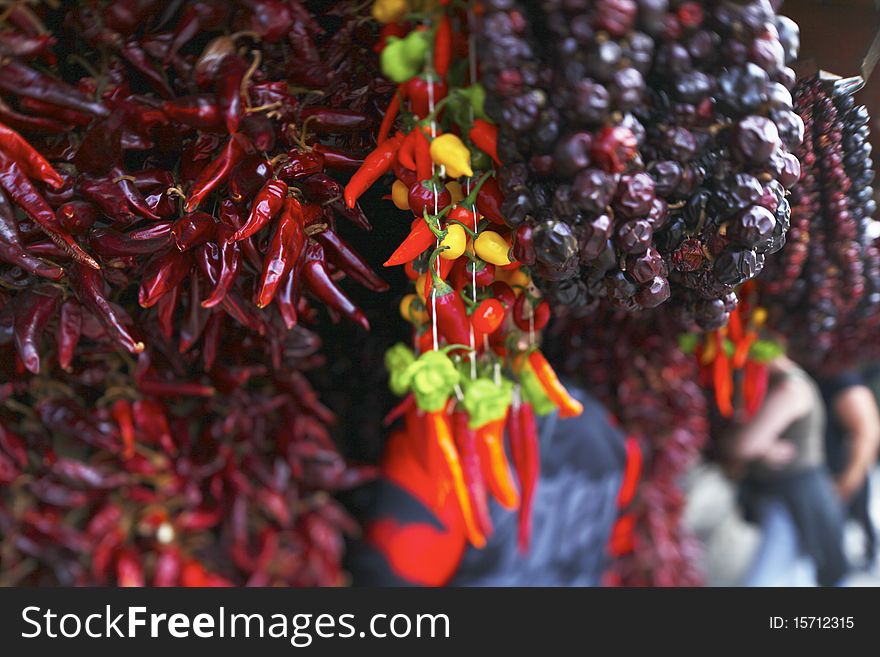 Bunch of chilli peppers of different colors