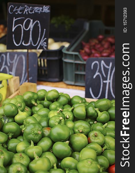 Organic Green peppers in the farmer's market