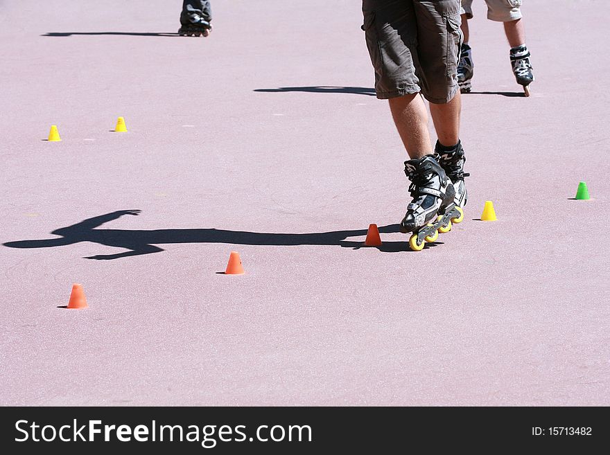 Recreation on inline skate in park