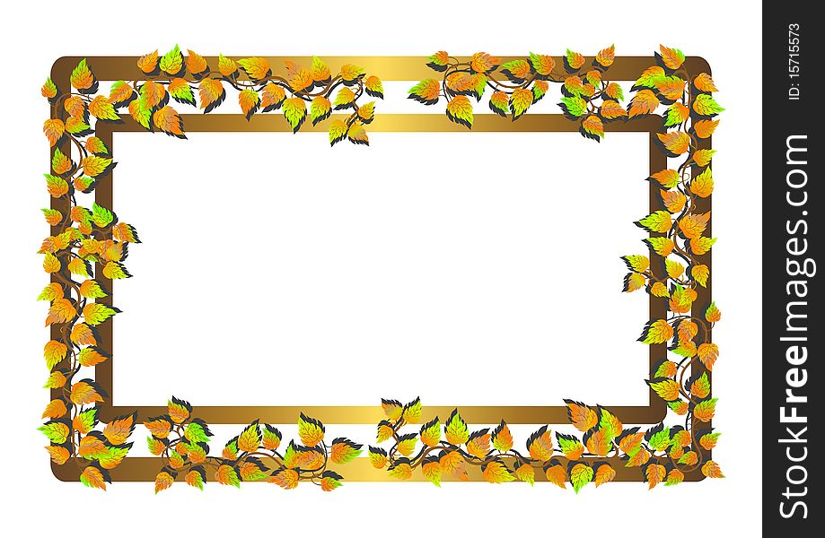 Golden framework with autumn leaves. Vector. Golden framework with autumn leaves. Vector.