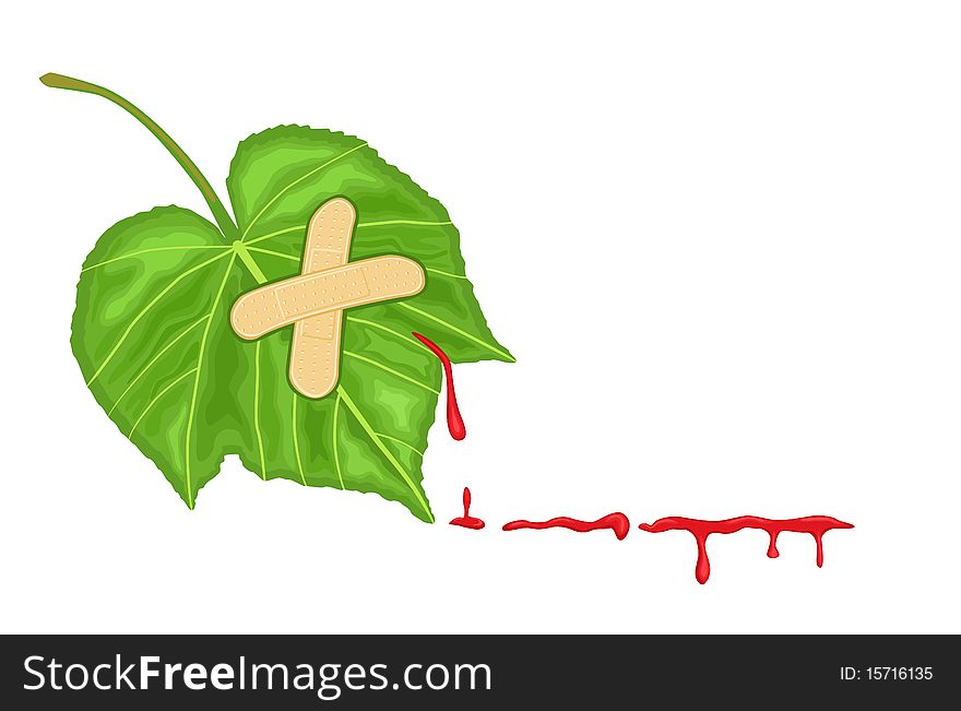 Wounded nature - green ecology to protect the environment of our planet. With bleeding leaf, isolated over white background. Vector illustration saved as EPS AI8 is now pending inspection. Wounded nature - green ecology to protect the environment of our planet. With bleeding leaf, isolated over white background. Vector illustration saved as EPS AI8 is now pending inspection.