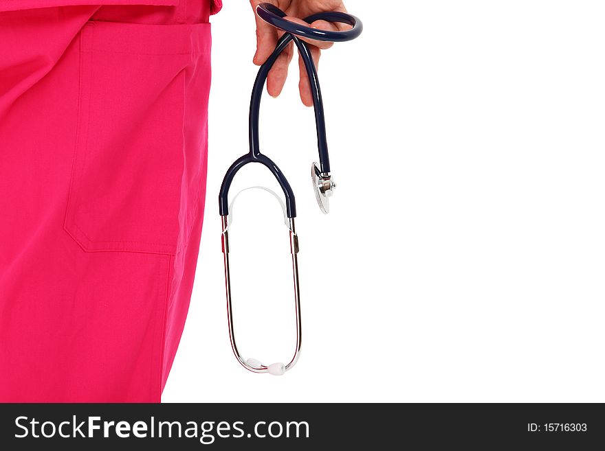 Doctor Holding A Stethoscope By Their Side. Doctor Holding A Stethoscope By Their Side