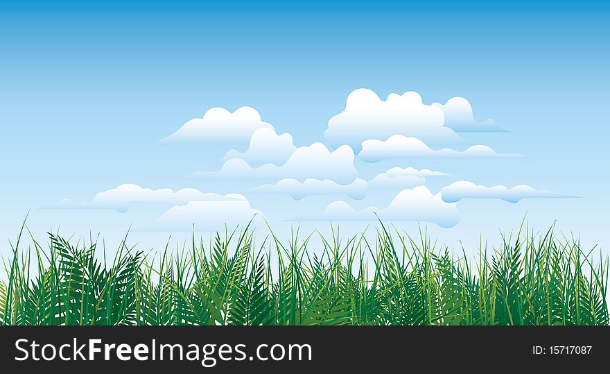 Green grass on cloudy background