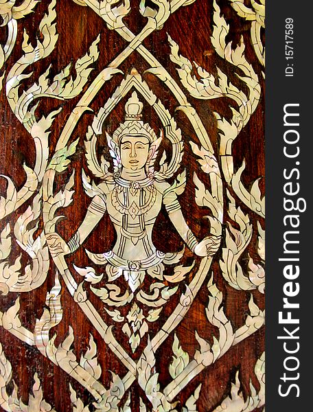 Angel image,the shell decoration of a temple gate in samutsakorn province,Thailand. Angel image,the shell decoration of a temple gate in samutsakorn province,Thailand
