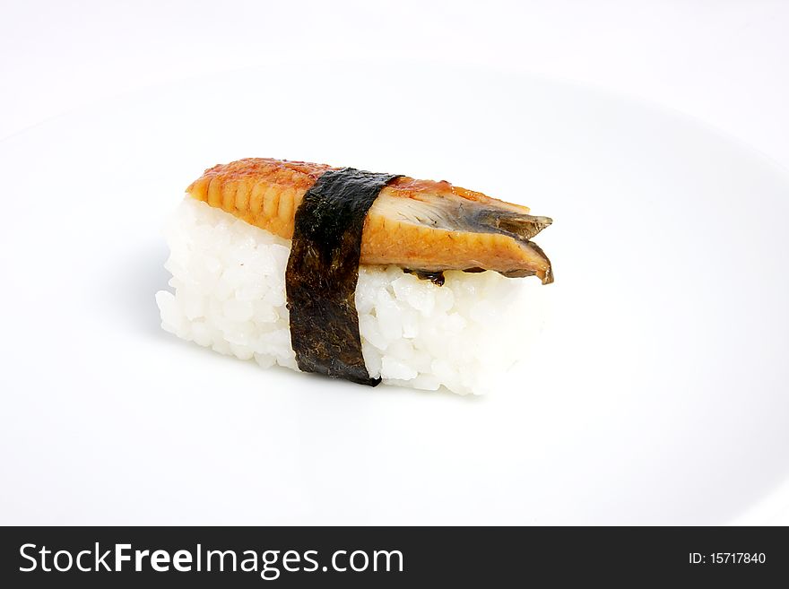 Unagi sushi of eel with ginger, seaweed and sesame. Unagi sushi of eel with ginger, seaweed and sesame