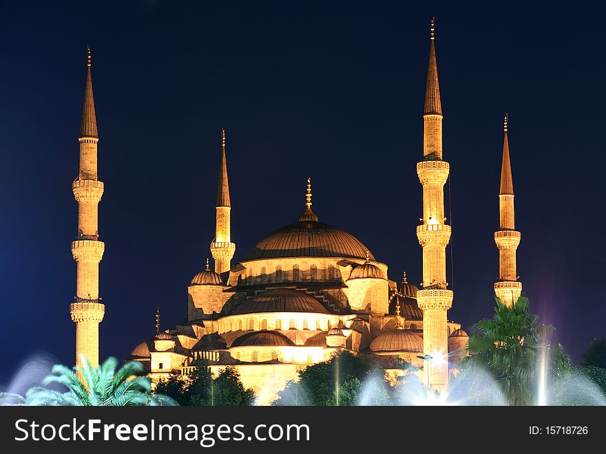 Blue Mosque on night in Istanbul, Turkey