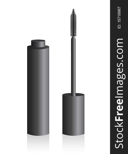 A tube of black mascara. Vector illustration. Isolated on white.