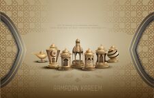 Islamic Greetings Ramadan Kareem Card Design Background With Beautiful Golden Lanterns Royalty Free Stock Images