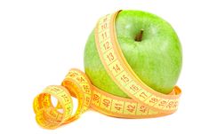 Green Apple And Tape Measure Stock Photography