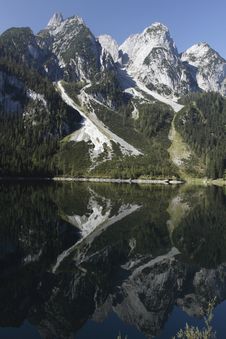 Alpine Peaks Mirroring In Gosau Lake Stock Photos Alpine Peaks Mirroring In Gosau Lake Stock Photos