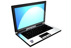 Computer With A Blue Screen On A Blue Background Stock Images