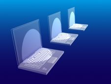 Computer With A Blue Screen On A Blue Background Stock Photo Computer With A Blue Screen On A Blue Background Stock Photo