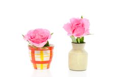 Little Vases With Pink Roses Royalty Free Stock Photo