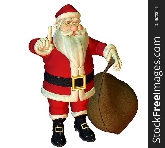 3d rendering of Santa Claus in attention pose as illustration. 3d rendering of Santa Claus in attention pose as illustration