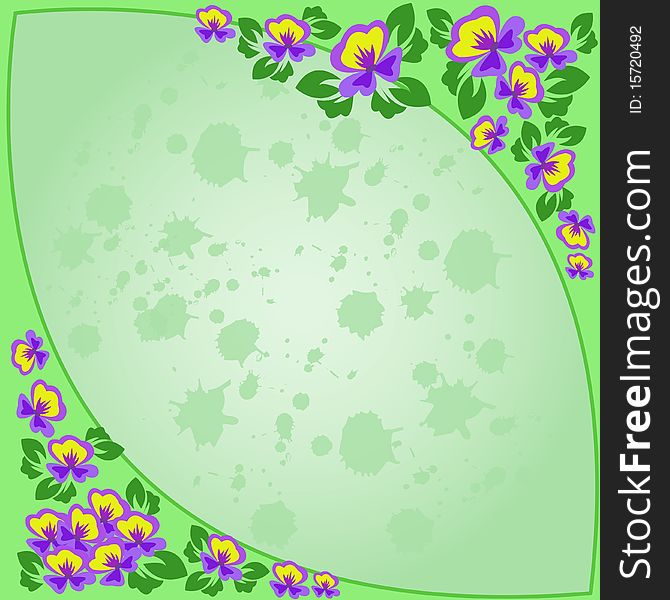 Frame of purple flowers on a green background splashed. Frame of purple flowers on a green background splashed