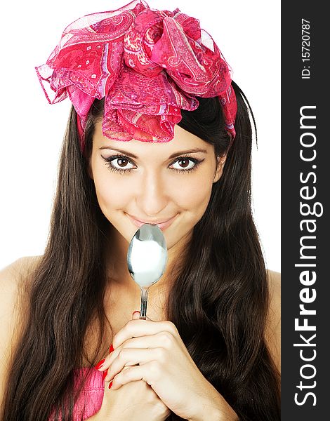 Pretty Smilimg Girl Holding A Sppon
