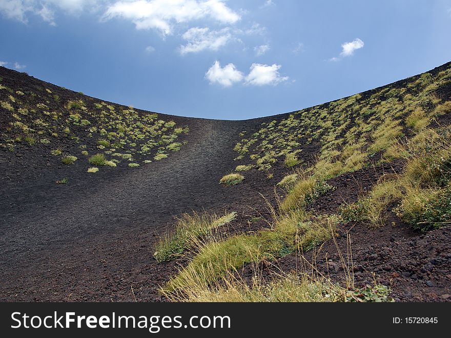 Volcanic valley on Mount Etna in Sicily, Italy.
