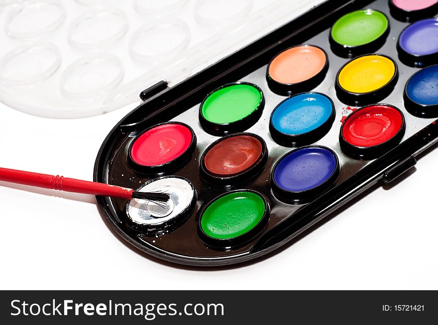 Multi-colored water color paints for drawing. Multi-colored water color paints for drawing