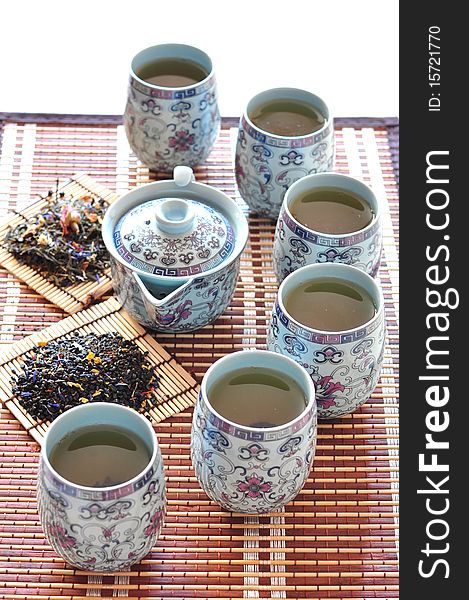 Tea is brewed in Chinese porcelain tableware. Tea is brewed in Chinese porcelain tableware