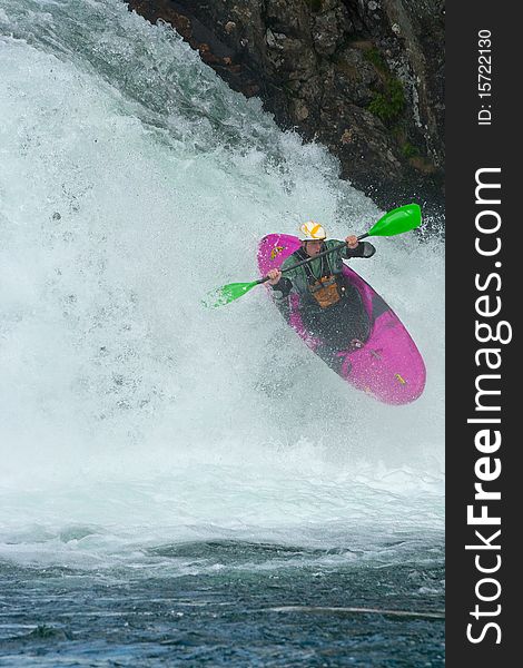 Kayak trip on the waterfalls in Norway. July 2010