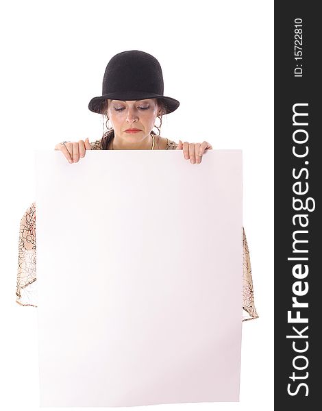 Shot of a Woman in hat looking at blank copyspace