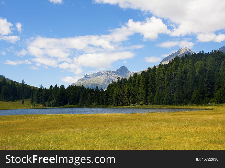 Alpine lake in St Moritz, Switzerland