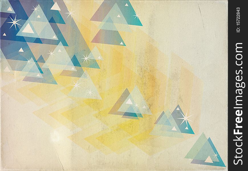 Abstract blue yellow triangles background concept with retro grunge style paper texture. Abstract blue yellow triangles background concept with retro grunge style paper texture