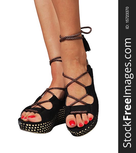 Summer shoes closeup feet girl