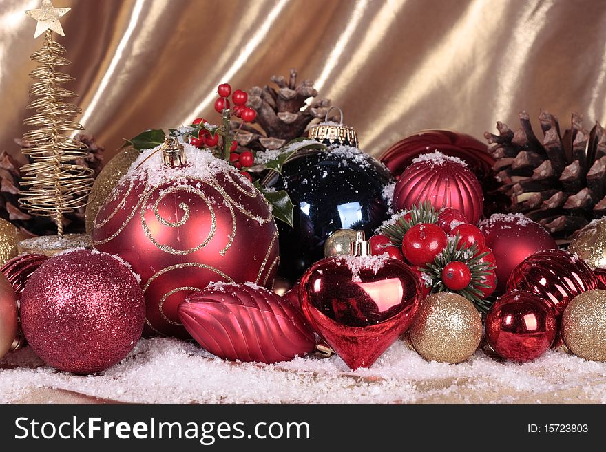 Christmas decorations mix gold closeup