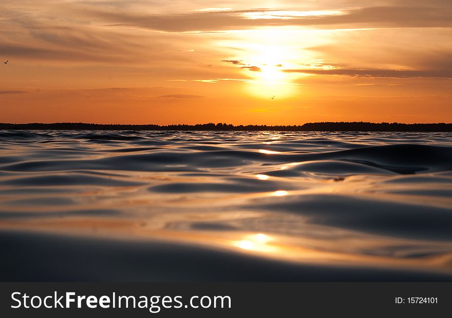 Summer sunset on beautiful big lake. Summer sunset on beautiful big lake