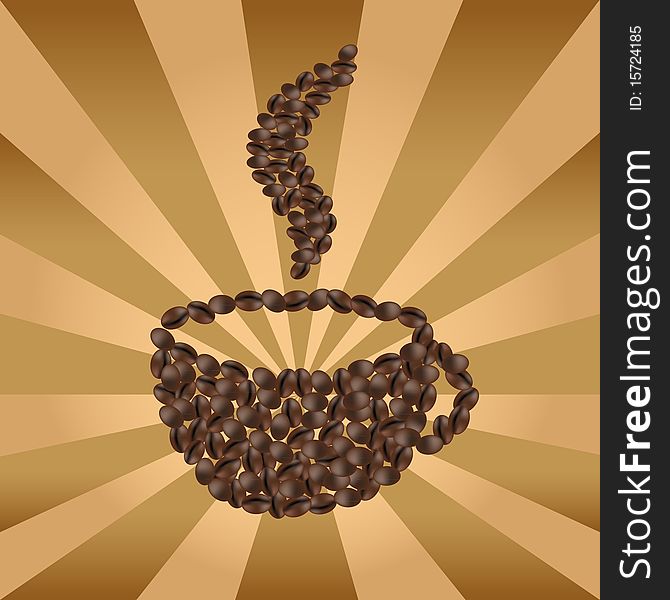 Coffee Grains, On Background With Beams, Vector Illustration. Coffee Grains, On Background With Beams, Vector Illustration