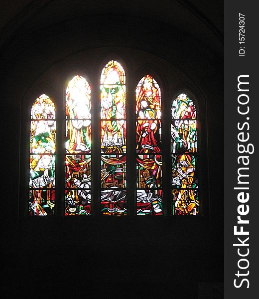 Beautiful church window, glass in lead, taken in a church in Luxembourg.