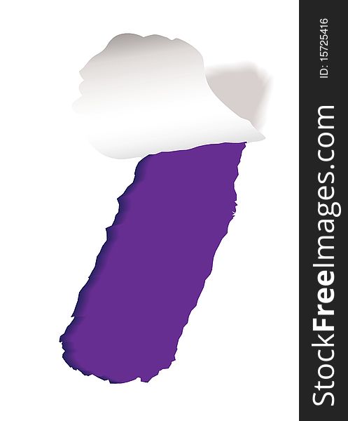 Piece of white paper background with purple torn strip and shadow. Piece of white paper background with purple torn strip and shadow