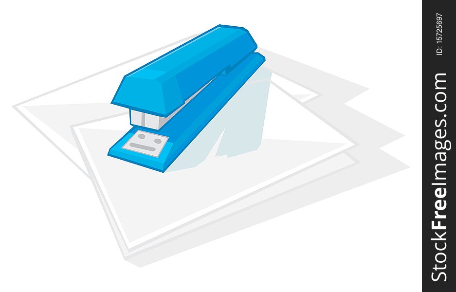 The dark blue stapler costs on sheets of paper. A illustration