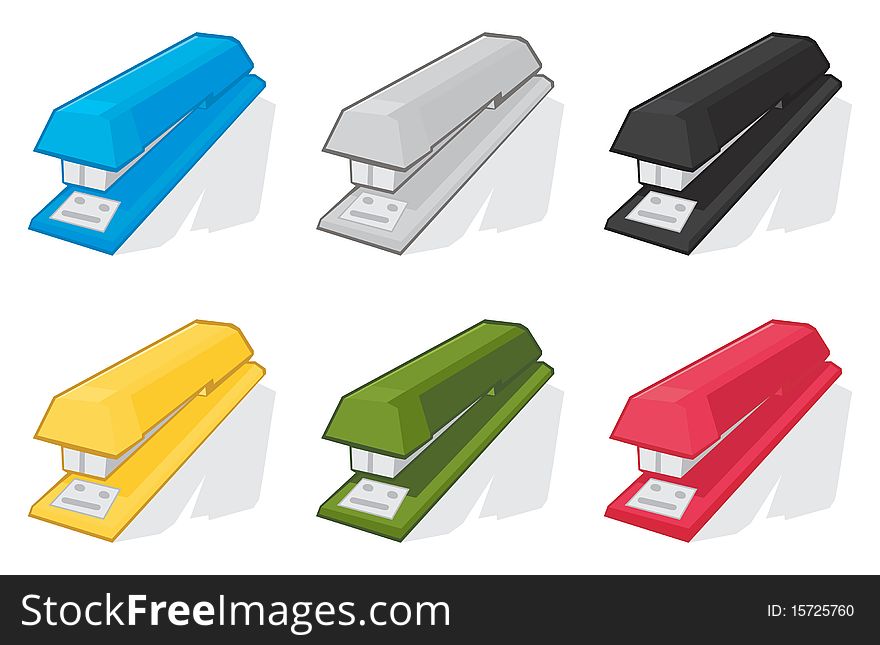 Icons of staplers of different colours. A illustration. Icons of staplers of different colours. A illustration