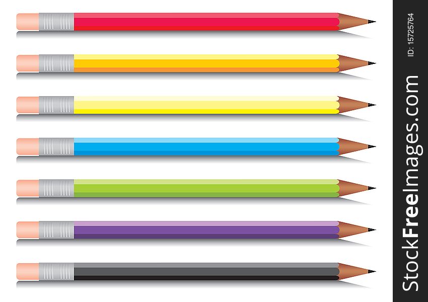 Set multi-coloured pencils of seven colours. A  illustration. Set multi-coloured pencils of seven colours. A  illustration