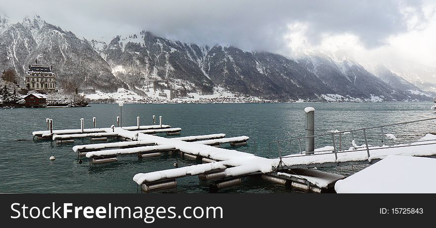 Calmed water in Switzerland Brienz lake in winter season. Calmed water in Switzerland Brienz lake in winter season