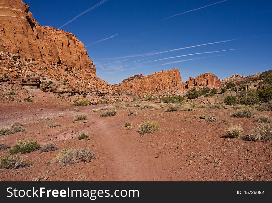 Landscape view inside Capitol Reef national park on a long day hike. Landscape view inside Capitol Reef national park on a long day hike