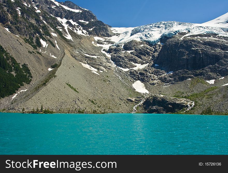 View of Upper Joffres Lakes with the glacier in the background