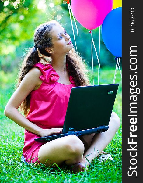 Girl in the park with notebook. Girl in the park with notebook