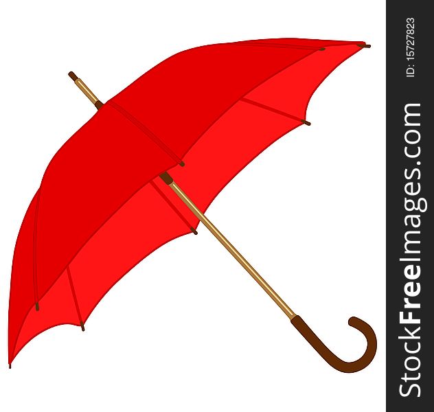 Red classic umbrella on white background