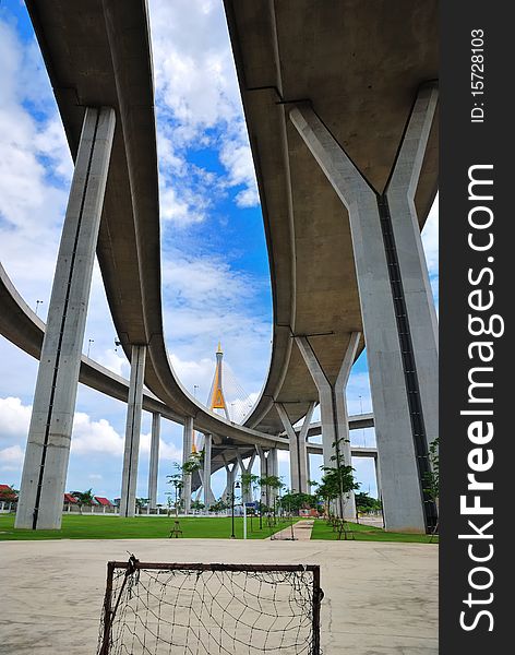 The curve of suspension bridge in Thailand. The curve of suspension bridge in Thailand